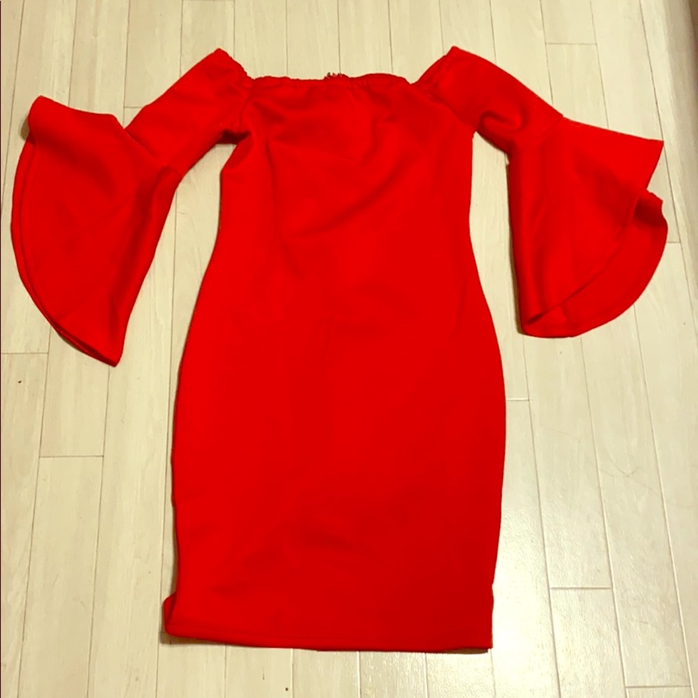 NWOT Scuba Red off the shoulder dress